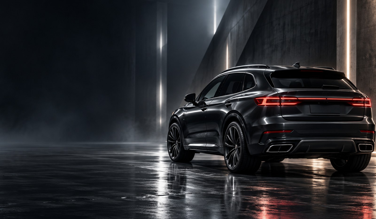 Luxury SUV in an atmospheric showroom